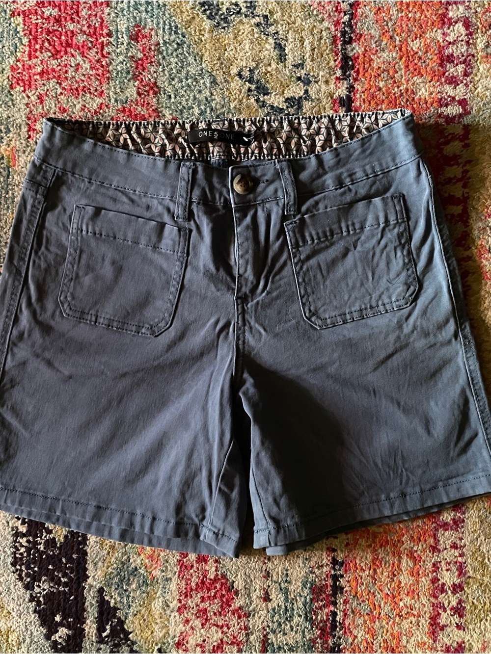 one 5 one Women's Slate Blue Bermuda Shorts with Front Patch Pockets